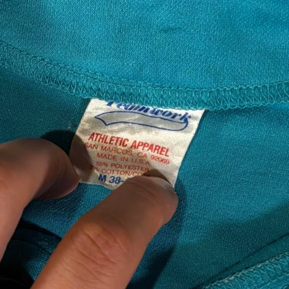 80s Vintage Diamond Teal Baseball Jersey American Classic Patch | USA Made | M‎